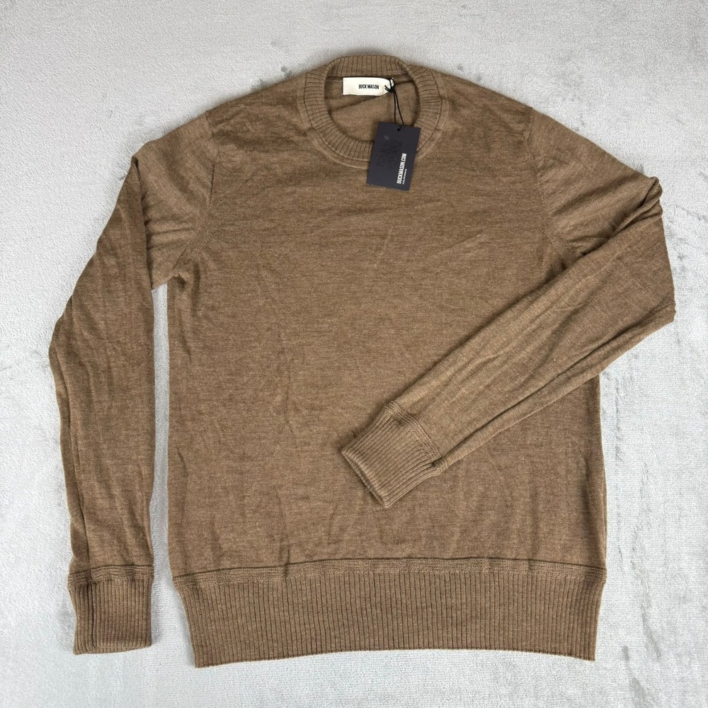 Buck Mason California Cashmere Sweater Mens Medium Camel Brown $228 NWT Defect